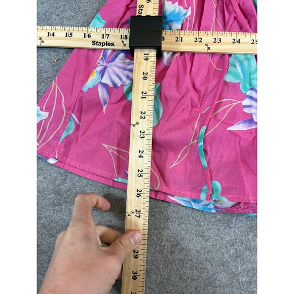 VINTAGE 80s LA Chic Mini Shirt Dress Girls Size 14 Pink Floral Belted Tropical - Picture 3 of 4